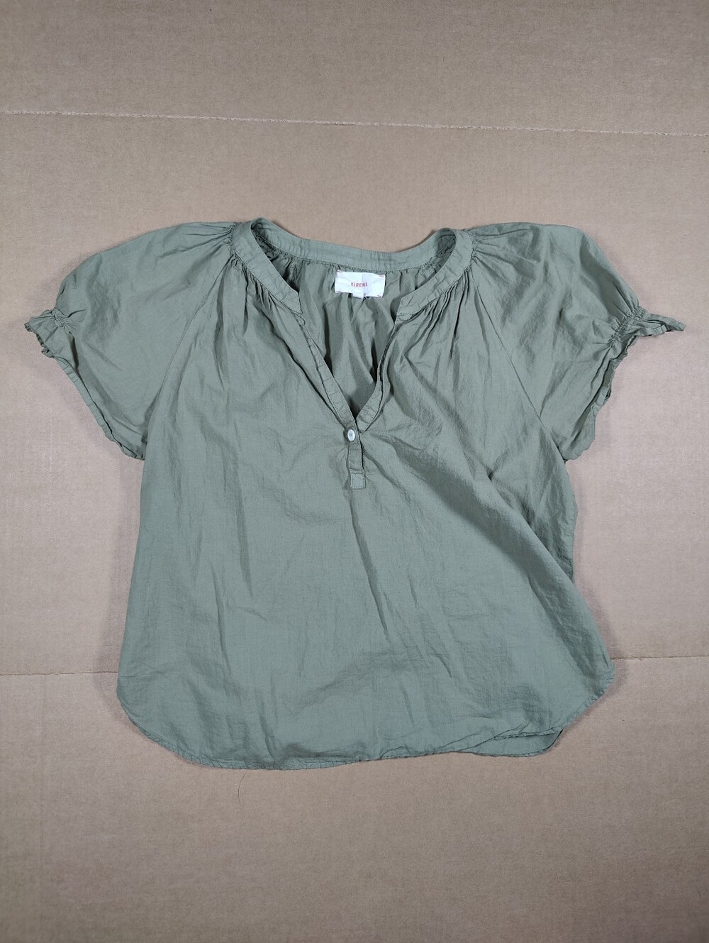 XIRENA Astryde Green Short Sleeve Poplin 100% Cotton Top Size S Made In USA